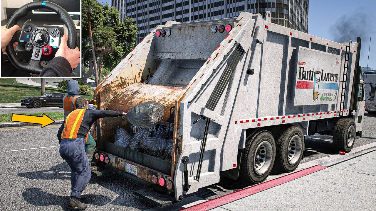 GTA 5 Playing As Garbage Truck Driver and Picker | Steering Wheel Gameplay