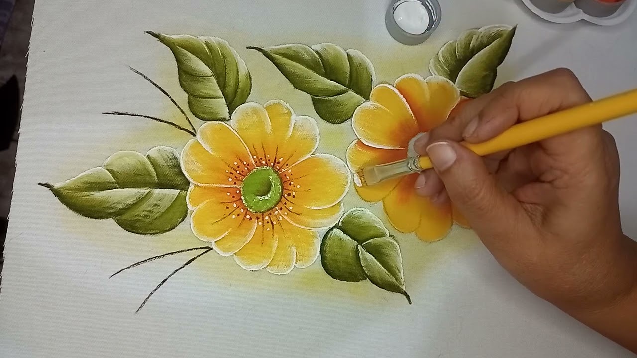 Como pintar Flores do campo amarelas em tecido. Para iniciantes. Fácil