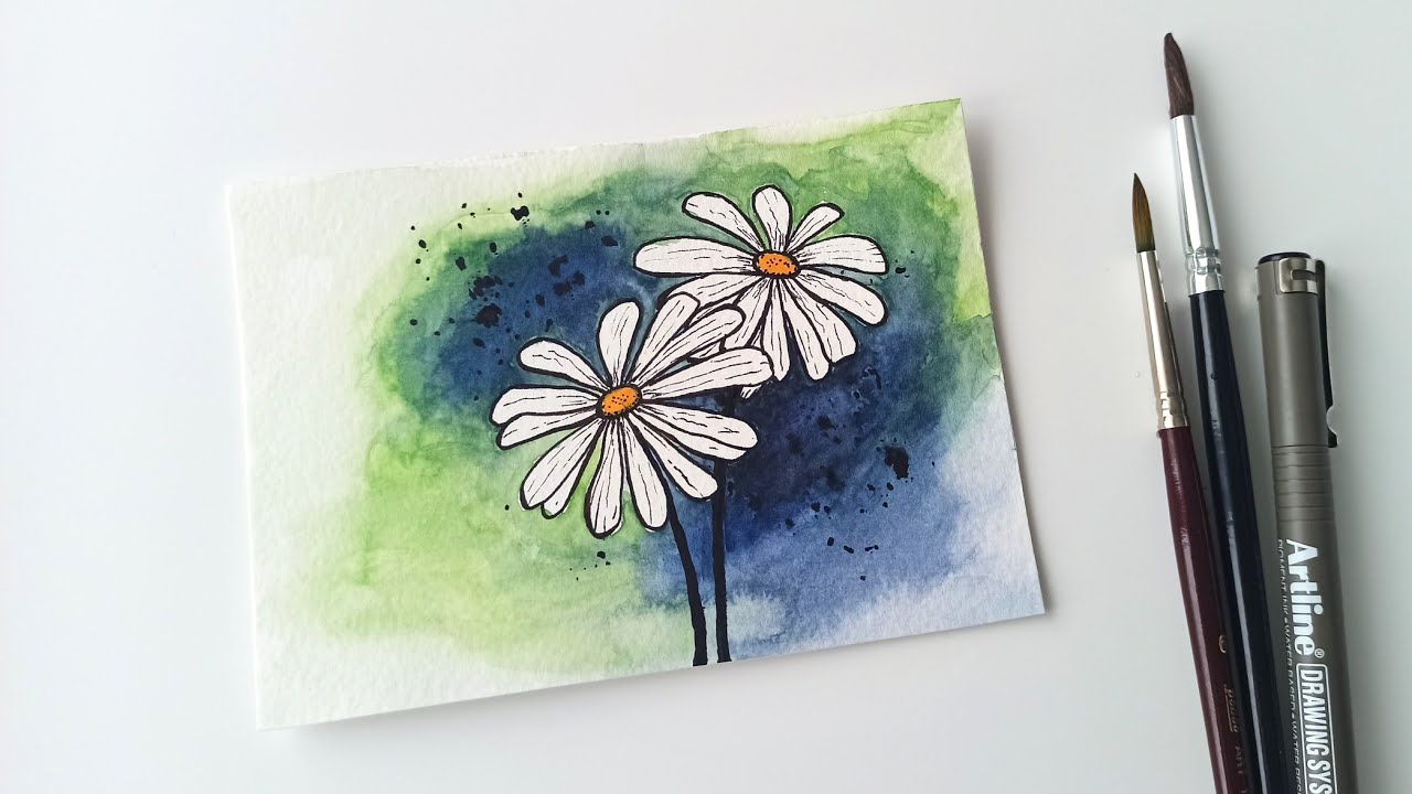 Papatya Resimli Kartpostal Yapımı | Suluboya Sanatı