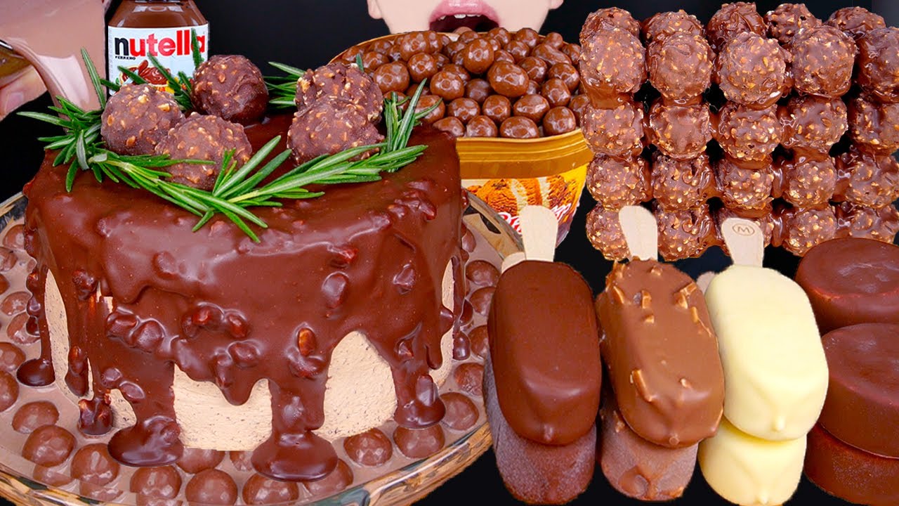 ASMR FERRERO ROCHER CHOCOLATE CAKE MALTESERS MAGNUM ICE CREAM NUTELLA DESSERT MUKBANG먹방EATING SOUNDS