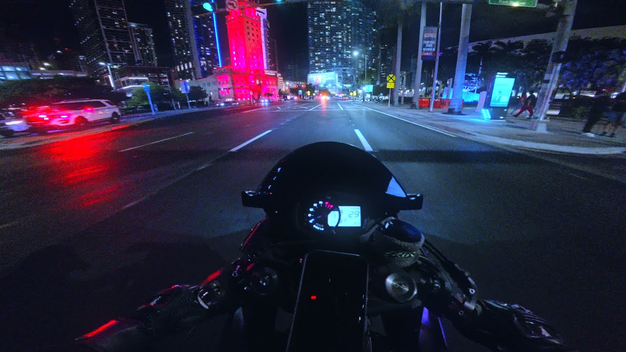 POV Night City Ride Miami 4K Kawasaki Ninja ZX6R (Pure Sound no music)