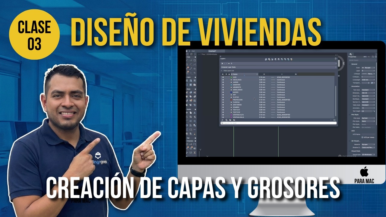 Aprende a crear CAPAS y GROSORES en AutoCAD para Mac - (Clase 3) | Diseño de Viviendas
