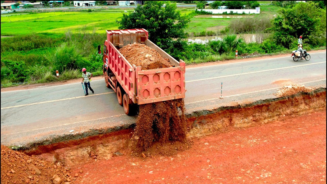 Wonderful Building Foundation Road Construction By Motor Grader, Dozer Pushing And Grading Stone