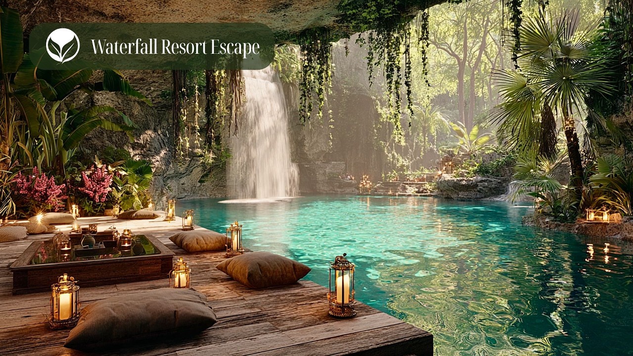Serene Waterfall Resort | Relaxing Waterfall & Bird Sounds for Study and Productivity