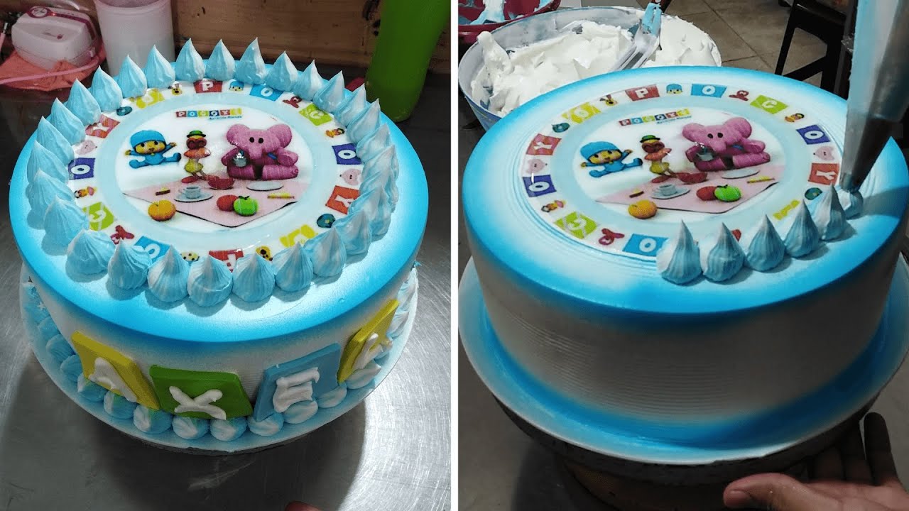 TORTA DE BEBE | COMO DECORAR UNA TORTA PARA BEBE DE POCOYO CON CHANTILLY