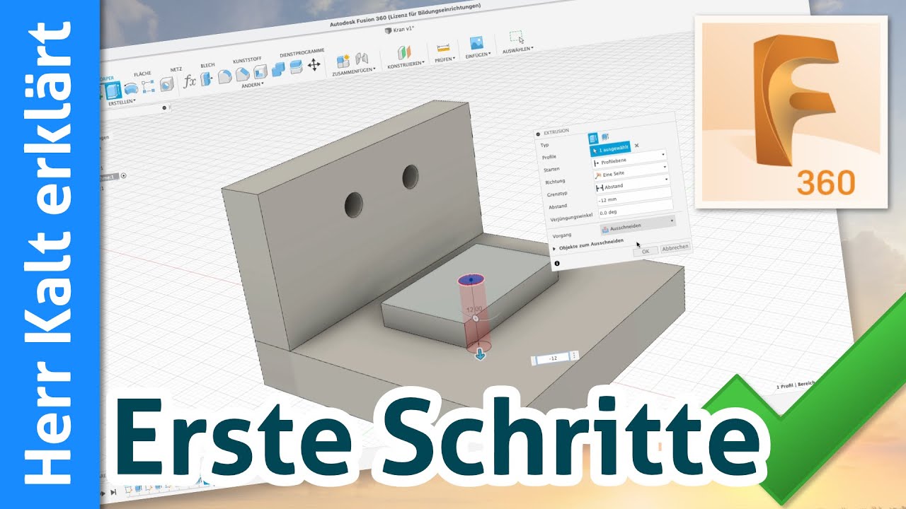 Fusion 360: K&ouml;rper, Komponenten, Bohrungen (Kran 01) &ndash;&nbsp;Fusion f&uuml;r Anf&auml;nger