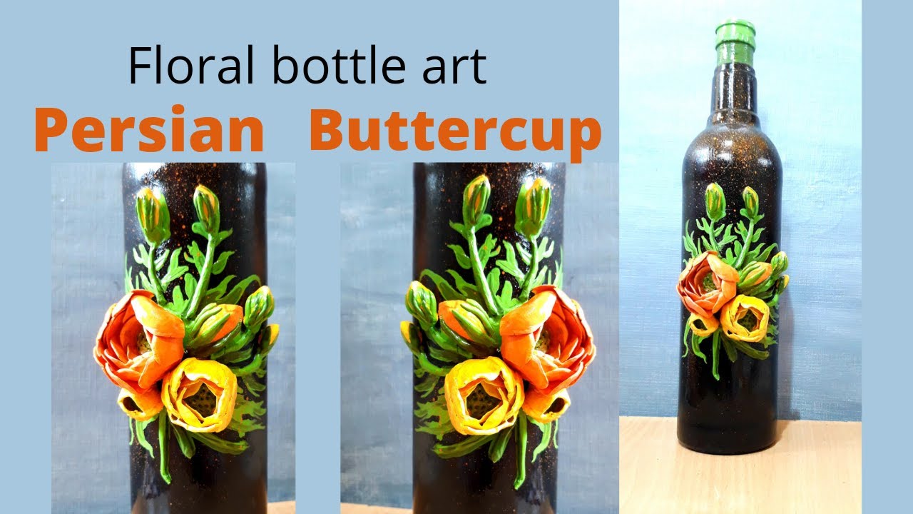 Floral Bottle Art with Clay | How to Make Persian Buttercup | Sikha Crafts