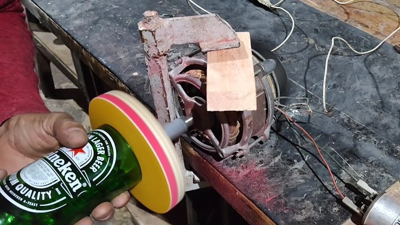 lixadeira com motor de tanquinho para lixar garrafa de vidro