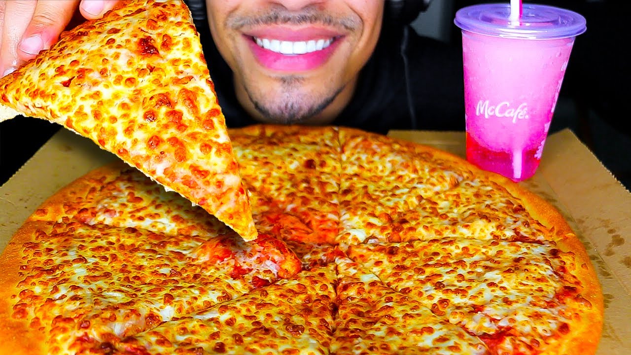 ASMR EATING LITTLE CAESARS CHEESE PIZZA $5 BIG BITES MCDONALD'S PINK LEMONADE SLUSHIE MUKBANG JERRY