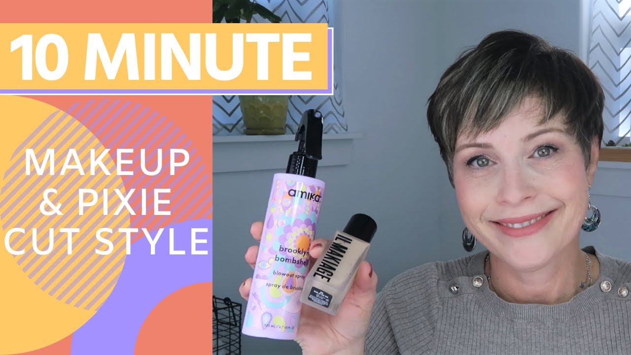 5 minute makeup + 5 minute pixie cut style