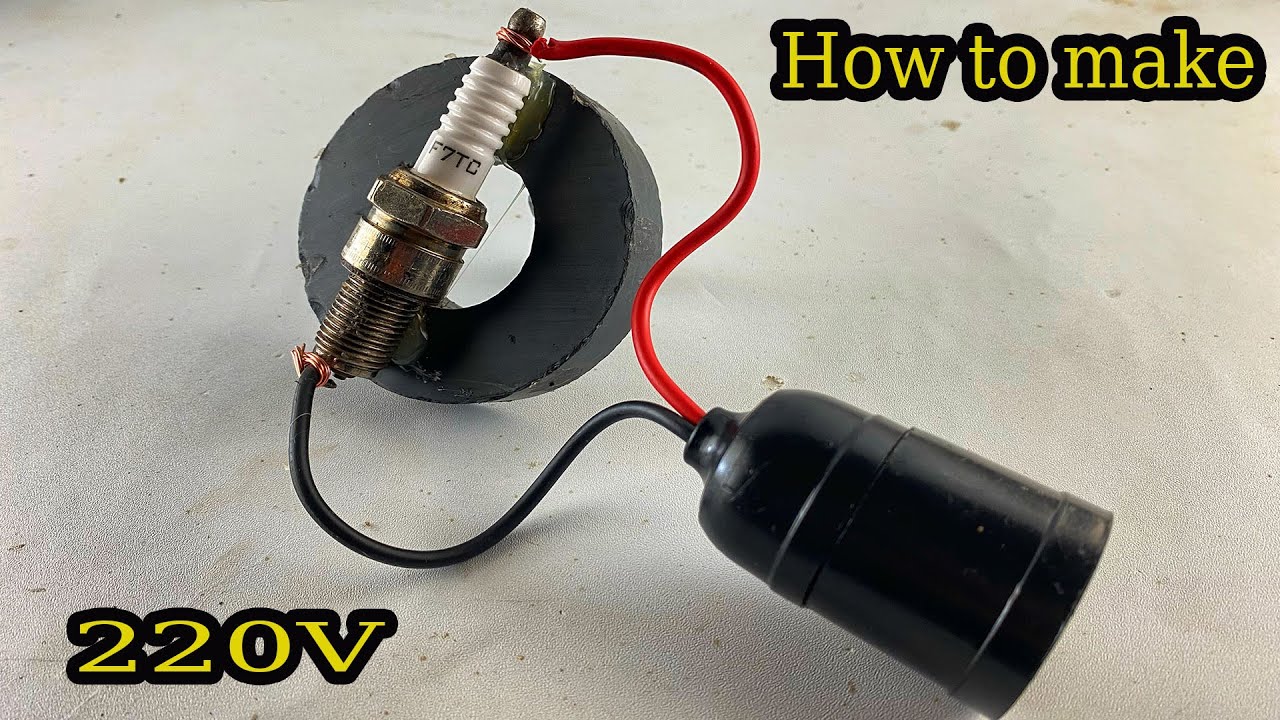 Awesome How create 220volt free electricity energy with pvc copper use old spark plug