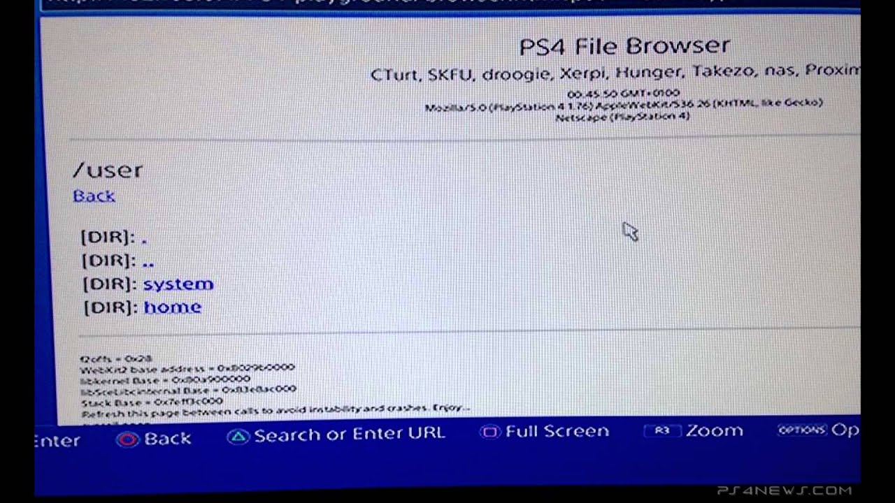 Взлом PS4 WebKit файловый браузер