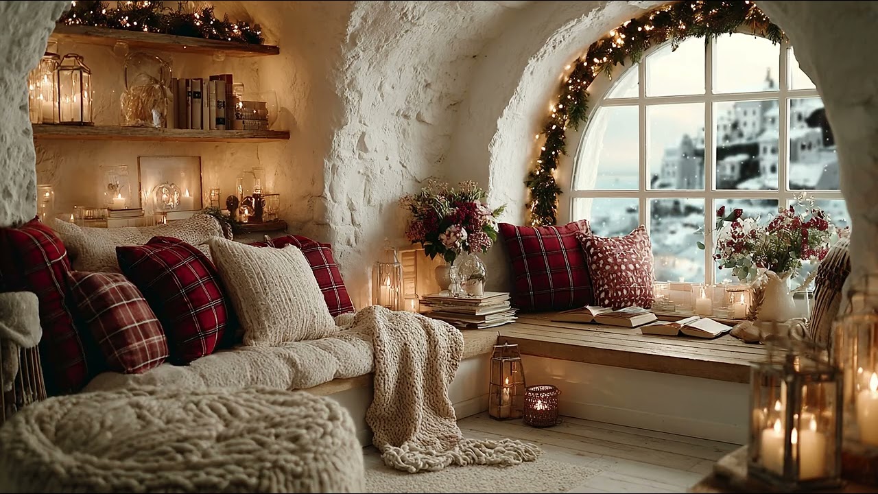 Peaceful Winter Night in a Cozy Reading Room ❄️ Piano & Fireplace Sounds for Relaxation