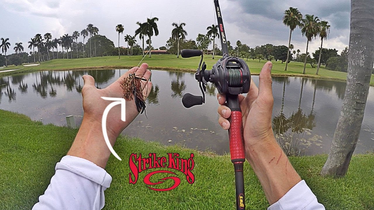Strike King Jigs Catch *GIANT* Golf Course Bass! (First Time Throwing a Bass Jig)