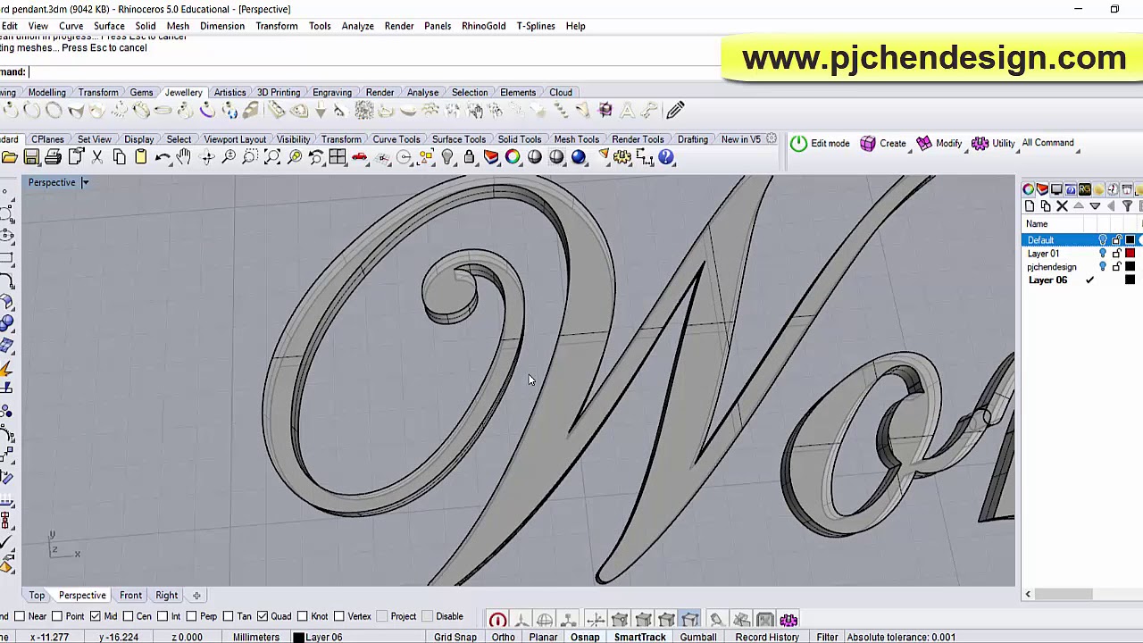 Jewelry CAD Design Tutorial #13: How to Build a Fashionable Word Pendant in Rhino 5
