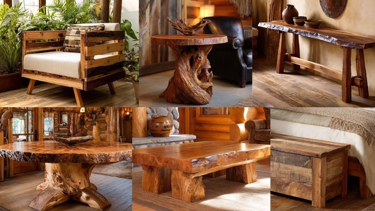 DIY Natural Wood Sculpture Furniture Ideas for Farmhouse and Cabin Homes