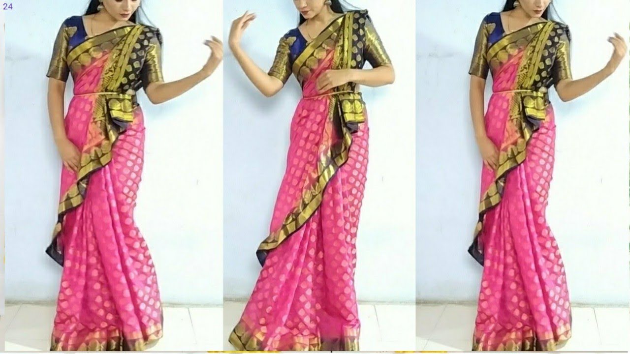 Unique pallu style with Elegant saree draping/attractive look in saree/ saree wearing/Saundaryaa