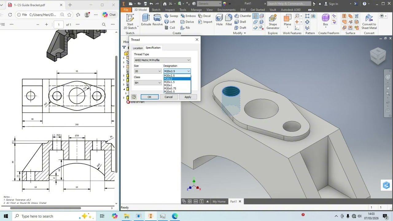 Menggambar 3D CS Guide Bracket | Draw 3D Model CS Guide Bracket