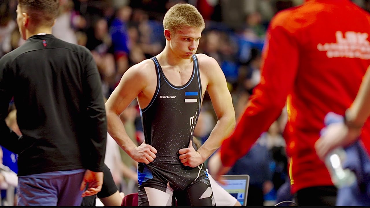 U17 Toni Rölli (SUI) vs Markus Abilon (EST) 65kg. Greco-roman boys wrestling tournament. B-cam-man