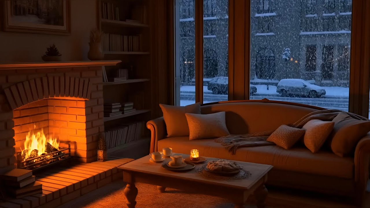 Midnight Fireplace Glow Soft Jazz Piano 🔥 Cozy Winter Night for Deep Sleep Relaxation Stress Relief