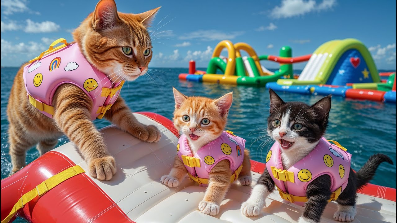 Mama Cat and Ginger Kitten Rescues a Lost Kitten at the Beach &ndash; A Heartwarming BBQ by the Sea 🐱🏖️🔥