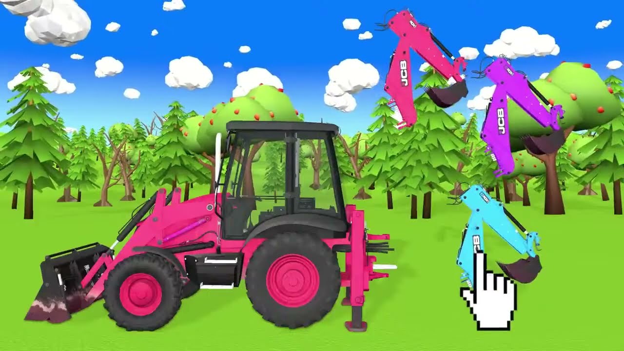 JCB 3CX Tractor Excavator Loading Dump Truck Near City Bus