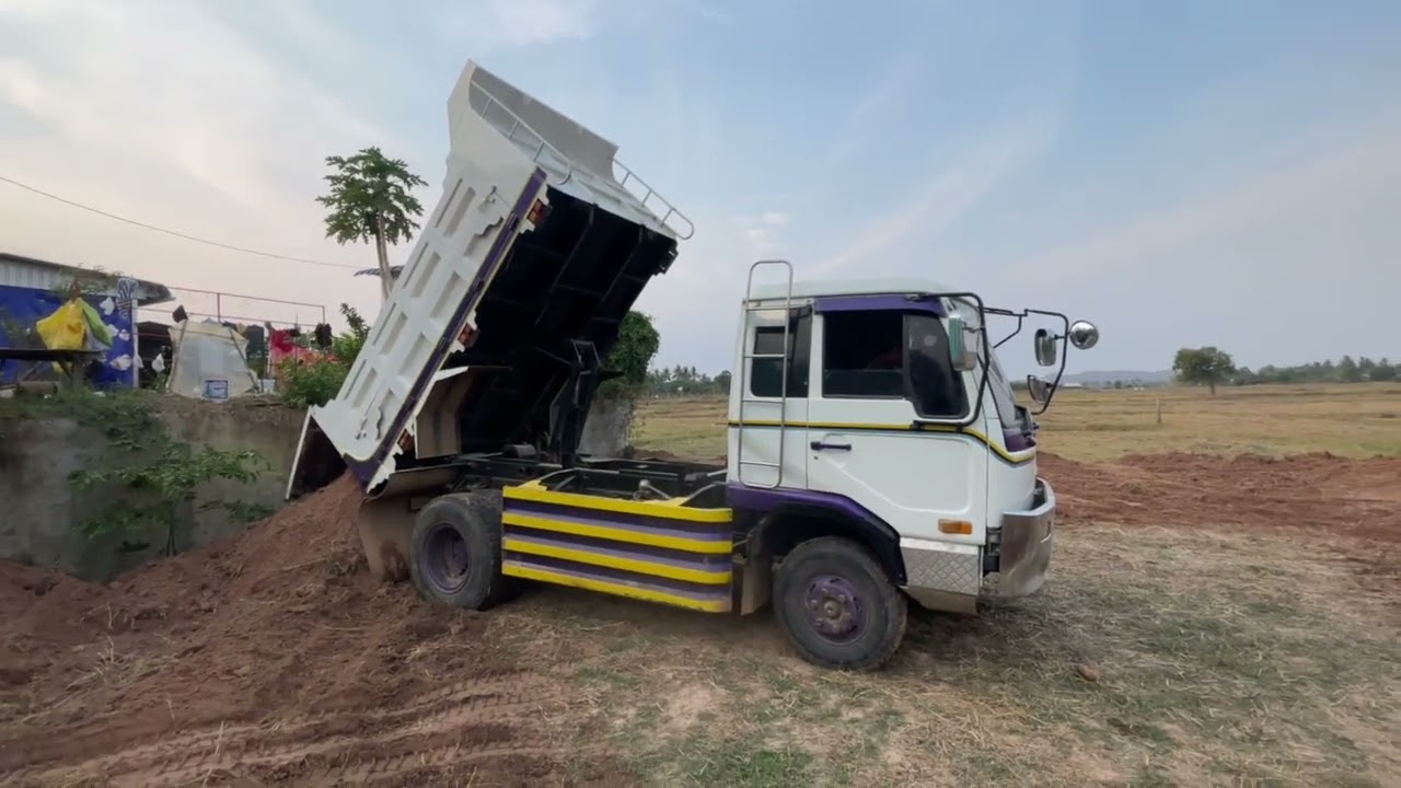 Deep dirt dumping with UD dump truck, Bulldozer and Excavator#automobile #excavator #driver #farming