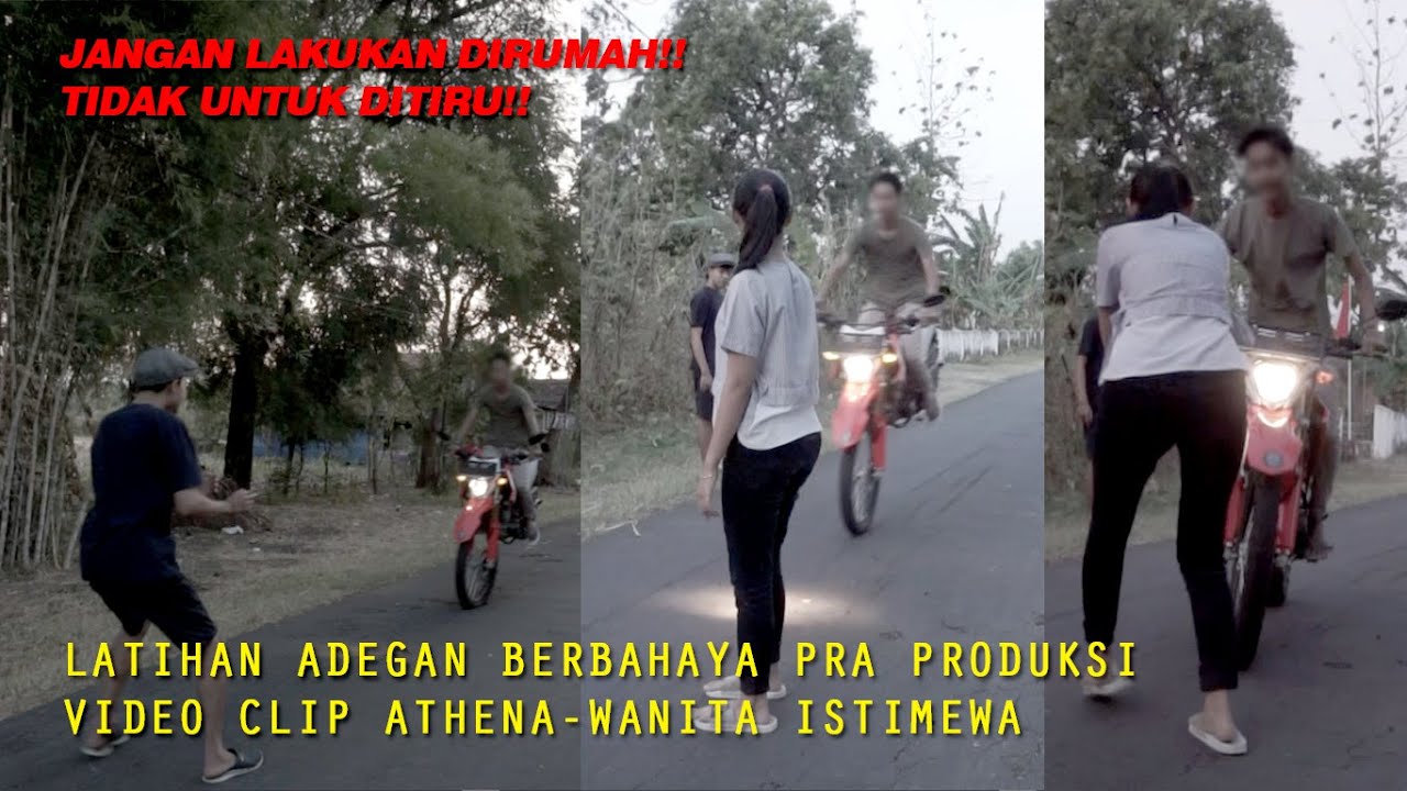 BERBAHAYA!!! Latihan adegan tabrakan nyaris saja, pra produksi video clip Athena - Wanita Istimewa.