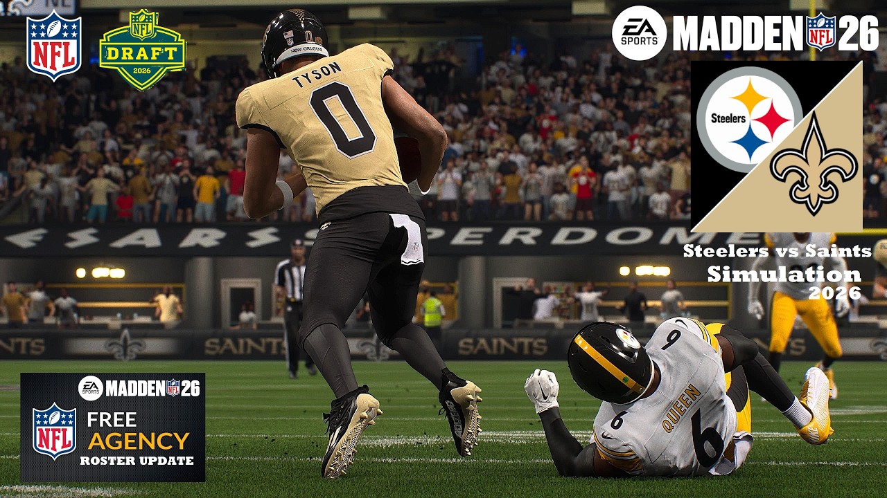 Madden 26: Steelers против Saints, регулярный сезон, 14-я неделя (обновленные составы Madden 27),...