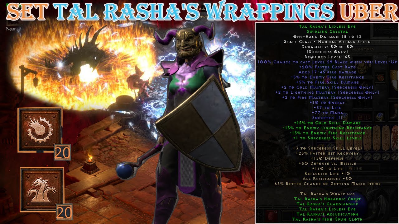 Diablo II Resurrected - Set Item Tal Rasha's Wrappings Sorceress Fire Build Uber Tristram