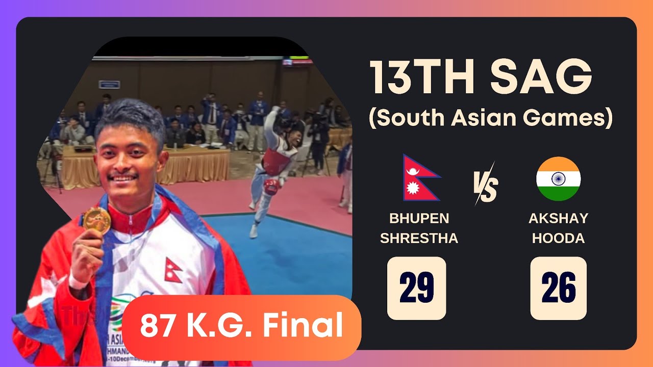 Nepal 🇳🇵 Vs 🇮🇳 India 87 K.G. Final | 13th SAG | Bhupen Shrestha | १३वौ सागमा तेक्वान्दो फाइनलमा