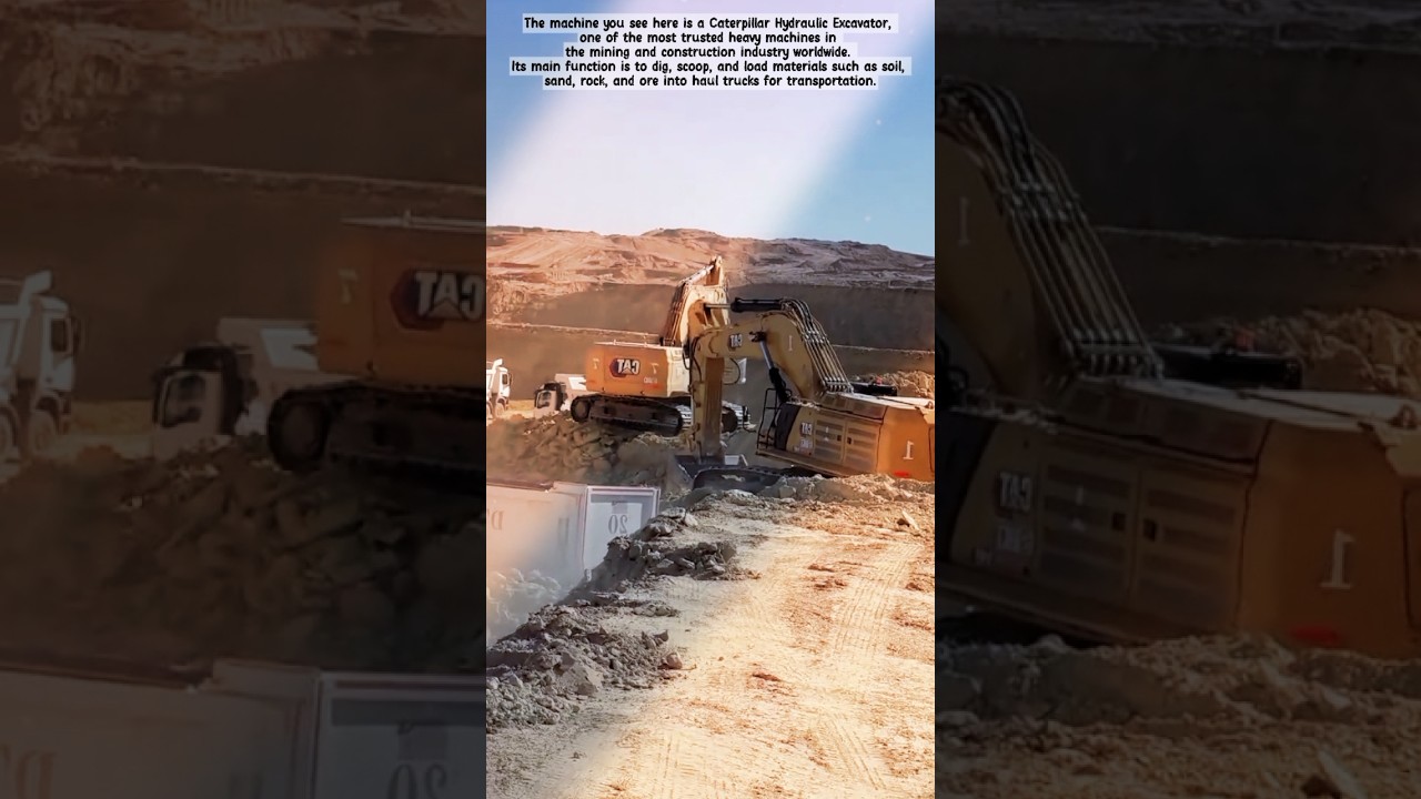 CAT Excavator Loads Haul Truck at Large Mining Site |