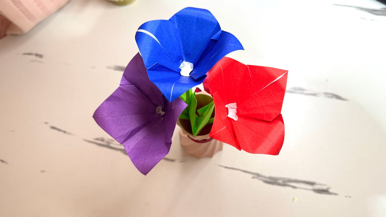 Gấp hoa chuông đơn giản nhất - 桔梗の花の折り方