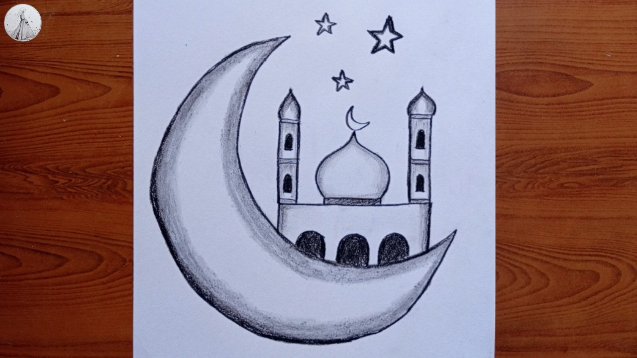 Easy Ramadan Drawing | How to Draw Mosque, Crescent Moon & Stars with Pencil