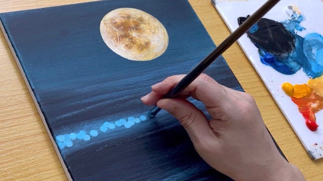 Easy Way to Draw a Full Moon Scenery / Acrylic Painting for Beginners