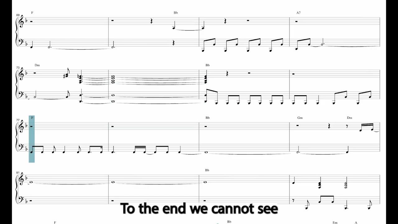 Piano Music Sheet with Lyrics for the song 