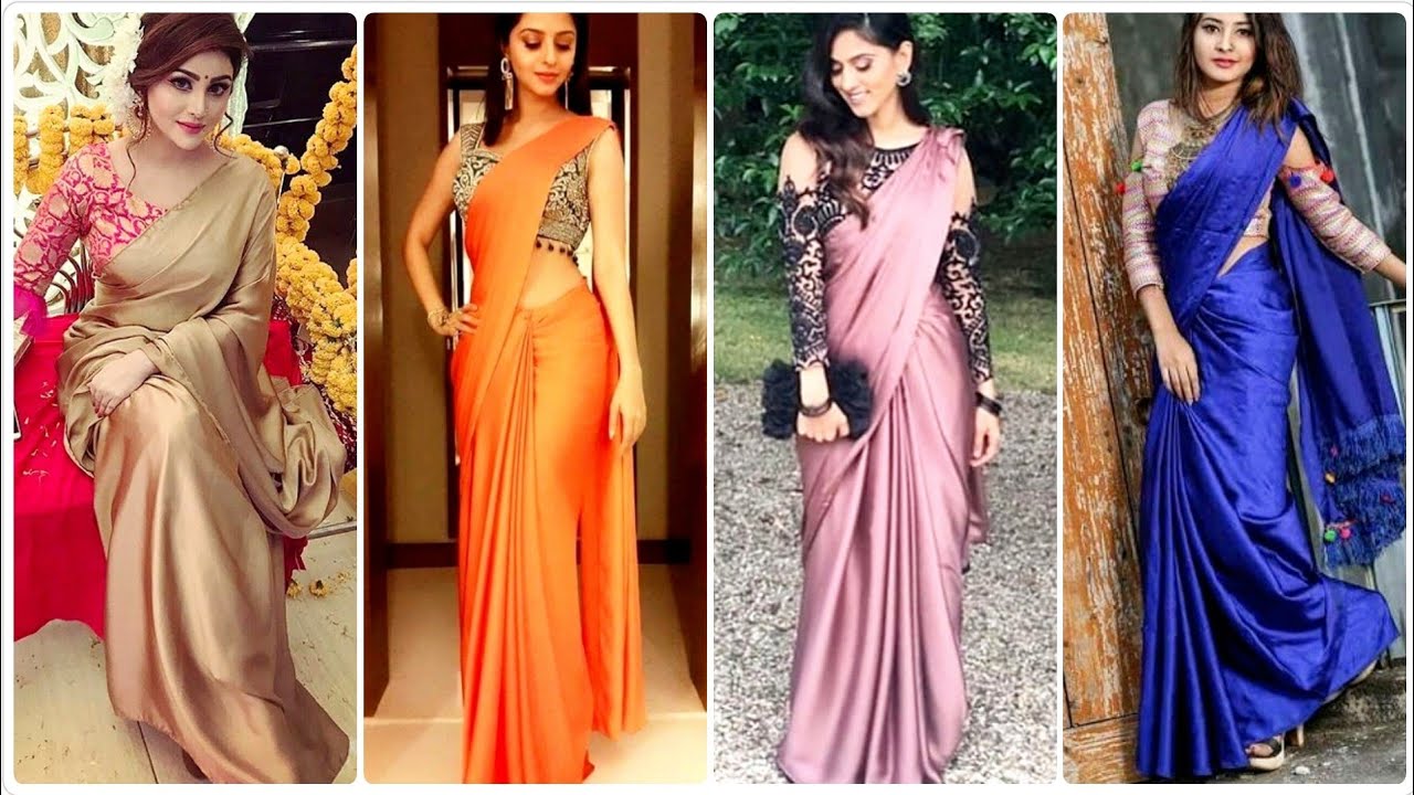 #plainsaree Plain Saree with Heavy Blouse | Plain Satin Saree with party wear blouse |