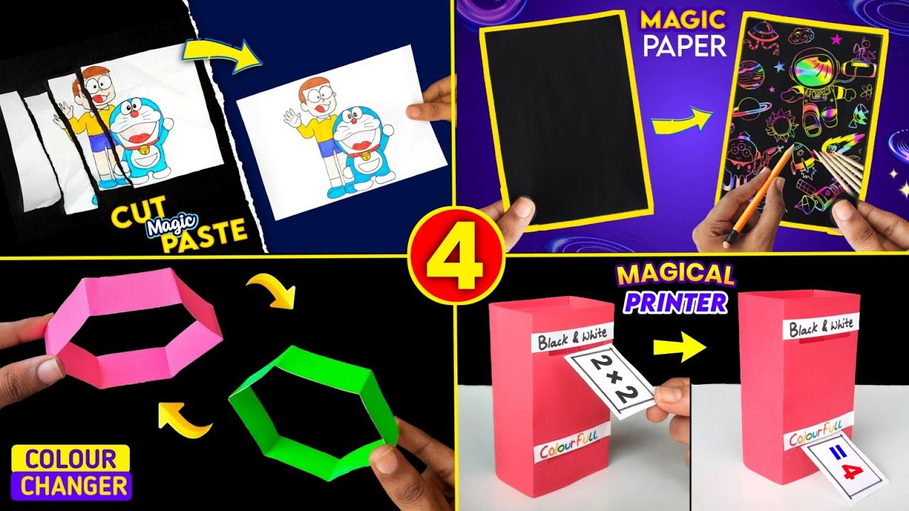 4 Amazing paper toys , how to make colour changing toy , paper magic trick , homemade magic printer