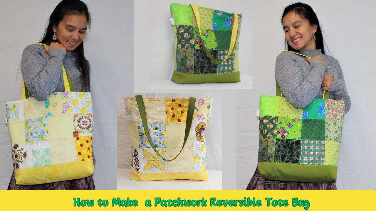 How to sew a reversible patchwork quilted tote bag/Sustainable Bag Made from Upcycled Fabric