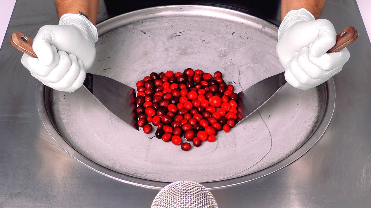 ASMR | Cranberry Ice Cream Rolls - how to make Cranberries to rolled fried Ice Cream (Street Food)