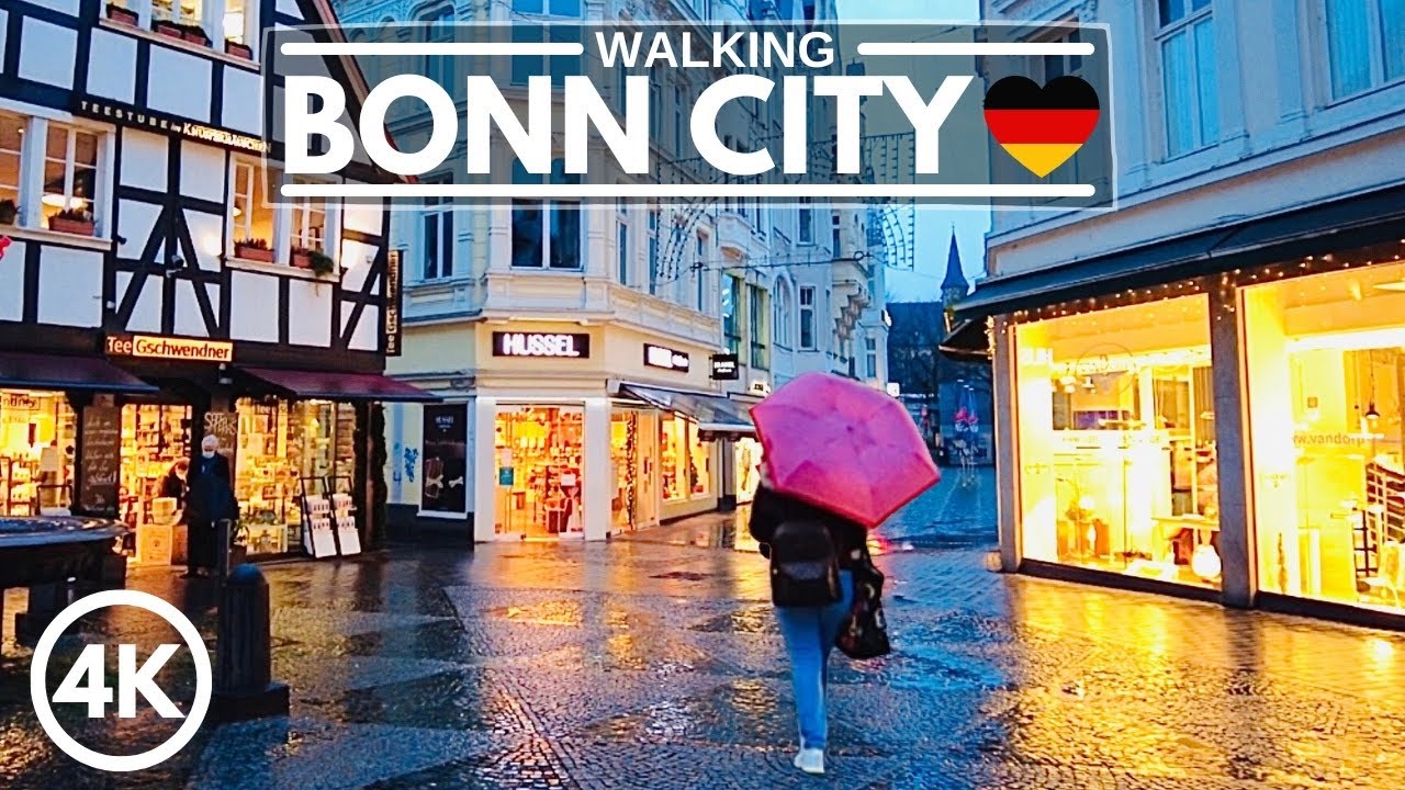 [4K] Bonn City, Germany - Walking in the Rain Winter 2020 - Beethoven Town