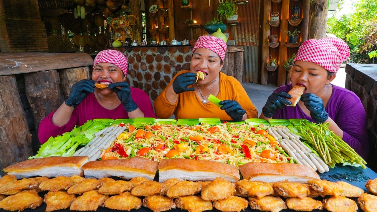 Crispy Pork Belly and Chicken Wings Feast with Spicy Papaya Salad