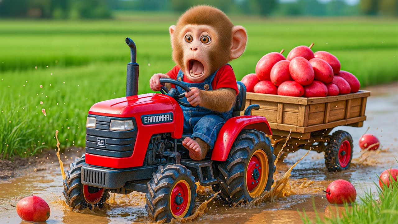 Monkey CoCo Drives Tractor to Harvest Red Mutant Mangoes 🥭🚜 | COCO MONKEY LIFE Adventure