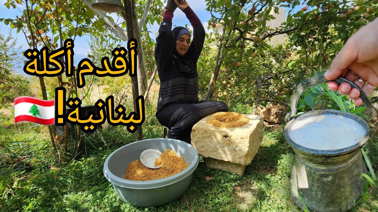 قشر القمح في جرن الحجر على طريقة اجدادنا👵وأهم اكلة تراثية في شمال لبنان(اللبنية)🔥🔥