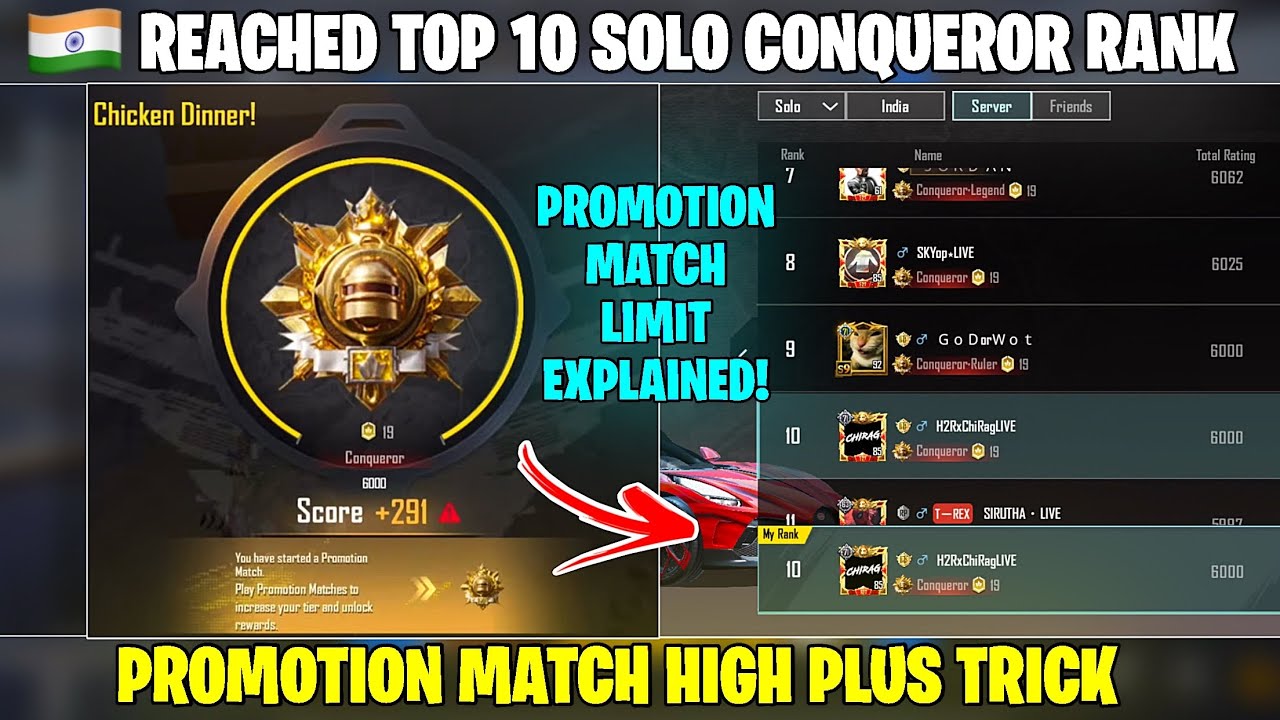 😱HIGH PLUS IN PROMOTION MATCH  | 500 POINTS LIMIT ON PROMOTION MATCHES🔥 TOP 10 SOLO CONQUEROR DONE |