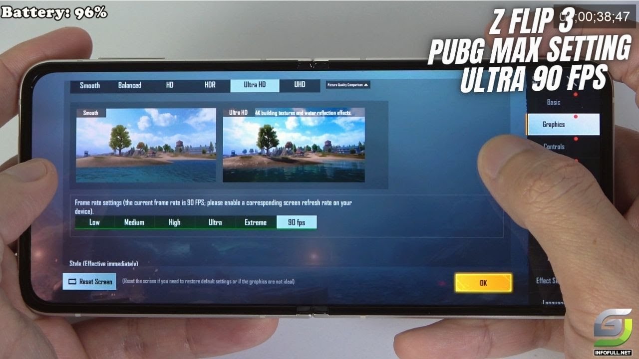 Samsung Galaxy Z Flip 3 test game PUBG Ultra 90 FPS