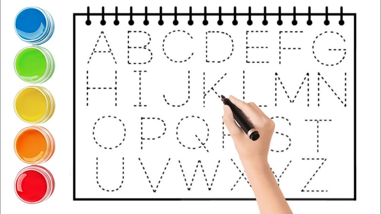 Alphabet, ABC song, abcd, a to z, Kids rhymes, collection for writing along dotted lines for toddler