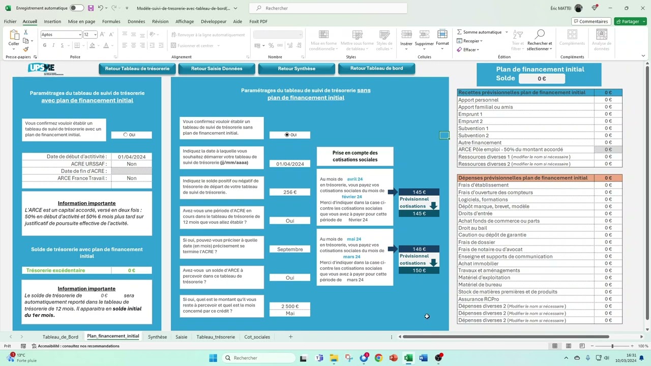 Tutoriel d'utilisation d'un tableau de suivi de trésorerie pour une micro-entreprise
