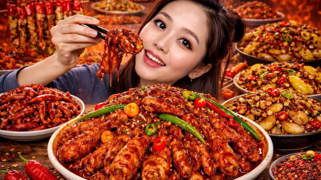 Extreme Spicy Chicken Feet Mukbang 🔥 Giant Chili Seafood Feast ASMR 