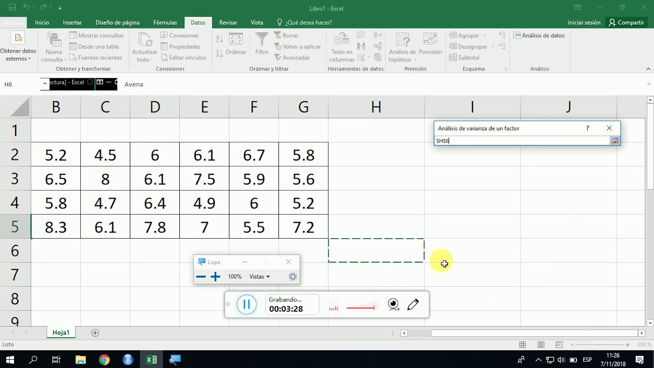 ANOVA Ejemplo Excel